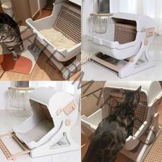 고양이 반자동 화장실 사막화방지 캣토일렛 베이지
