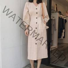 페이퍼먼츠 브이넥 체크 봄 가을 롱 원피스 5986