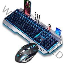 Keyxgsul K670 K3 계식 게임용 키보드 및 마우스 콤보 세트 다색 백라이트 효과 PS4 / Xbox One/Windows적용하다, 블루라이트, 메탈블랙, 유선
