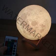 옆동네몰 입체 달 충전식 밝기조절 LED 무드등 16색 8cm + 리모컨, 혼합색상