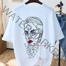 남자 박스 오버핏 반팔 티 Drawing 프린팅 여름 커플 남녀공용