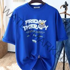 남자 오버핏 반팔 티 FRIDAY 프린팅 여름 커플 남녀공용