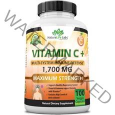 NaturaLife Labs 비타민 C 1700 mg 비타민 D3 아연 엘더베리 생강포함 100 캡슐
