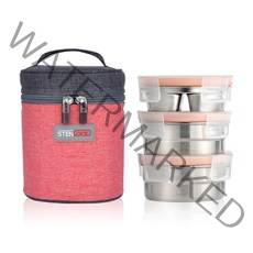 스텐락 퓨어 원형 3단 도시락 소 200ml + 300ml x 2p 세트, VINTAGE RED, 1세트