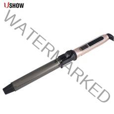 히피펌고데기 무선 판고데기 ushow 전문 회전 컬링 언 나노 티타늄 블랙 + led, 직경 25mm, 우리를