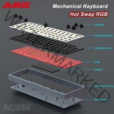 AJAZZ AC064 핫 스왑 기계식 키보드 무선 CNC 프로세스 64 키 RGB 백라이트 게이밍 키보드 DIY 스위치 게이머 PC 노트북 용, 06 Peach Switch 92 pcs, 01 AC064