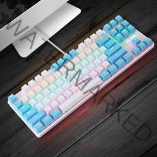 무소음키보드 녹스 무선 키보드 마우스 세트 게임용 기계식 87 키 게임 프로 게이머 노트북 PC 용 안티 고스팅 블루 스위치 컬러 백라이트 유선, 흰색 파란색