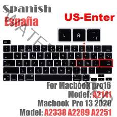 무소음 키보드 커버 EU US Macbook Pro 13 2020 M1 칩 A2338 16 2019 And141 키보드 커버 소프트 실리콘 A, 한개옵션2, 06 US Spain, 한개옵션1