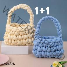 1+1 DIY 수제 가방만들기 핸드니팅백 재료 빅 자이언트 얀 두꺼운 루피 망고실 2개, 블랙