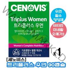 [정 품] 세노비스 트리플러스 우먼 멀티 12종 비타민 종합 영양제 6종 미네랄 프리미엄 rTG오메가 3 EPA DHA 칼슘 마그네슘 철 아연 망간 혈행 개선 항산화 도움 여성필수, 1박스, 세노비스트리플우먼 90정