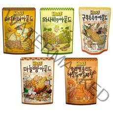 HBAF 바프 아몬드 5종(허니버터아몬드+와사비맛아몬드+군옥수수맛아몬드+마늘빵아몬드+카라멜솔티드아몬드앤프레첼), 1세트 (5종 각1입)
