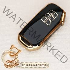 튜모 기아 K3 K5 K7 K8 K9 스포티지 쏘렌토 카니발 EV6 니로 스팅어 모하비 레이 모닝 TPU 골드라인 스마트키케이스 키링, KN-02, 큐빅오링-블랙