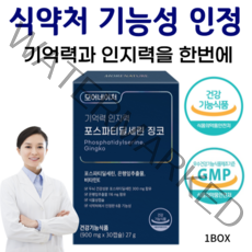 뇌영양제 포스파티딜세린 식약처인증 두뇌건강 기억력 인지력 개선 식물성캡슐 첨가물무첨가 은행잎추출물 비타민E, 1박스