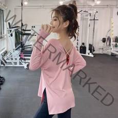 아이엠몽 스트랩 라운드넥 요가 필라테스 루즈핏 긴팔 티셔츠