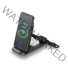3IN1 고속 무선 충전기 패드 15W 스마트폰 워치 무선이어폰 충전 IQW-3100 갤럭시 워치 용, 블랙