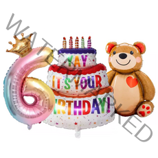 파파 파티 1m 케익 케이크 풍선 생일 파티, 1개, 케이크+곰돌이+왕관숫자6