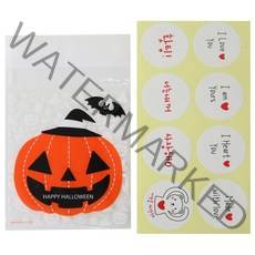 황씨네도시락 접착 할로윈 큐티 호박 쿠키봉투 50p + 스티커 연인 메시지 화이트 50p, 1세트