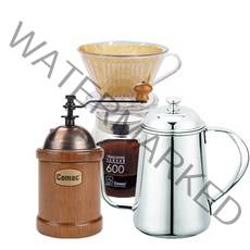 코맥 커피핸드드립 이중날커피밀 엔틱 원통 + 드립주전자 바리스타 700ml + 드립세트 600ml, 혼합색상, 1세트
