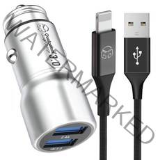 디지지 차량용 USB 듀얼시거잭 + 아이폰 8핀 컬러 고속 충전 케이블 1.2m, 시거잭(DGG-601), 케이블(DG-MC20), 시거잭(메탈실버), 케이블(딥블랙)