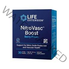 Life Extension NitroVasc Boost - 남성용 순환 건강 보충제 산화질소 생산 지원 및 심장 건강을 위한 아르기닌 아로마 베리 맛 글루텐 프리 GMO 스틱 30