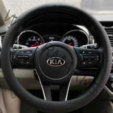 홉스 순정형 가죽 타공 원형 자동차 핸들커버, 베이직 블랙