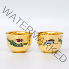 아테리나 이중진공 순금 도금 송학 소주잔 2p + 종이박스 세트, 금색, 1세트