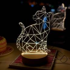 걸스코코 3D LED 고양이 무드등 감성조명 USB무드등, 우드(대), 옆모습고양이(우드_대)