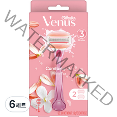 질레트 비너스 컴포트 글라이드 화이트티 여성용 면도기 + 면도날 2입, 6세트