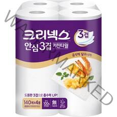 크리넥스 프리미엄 안심 3겹 천연펄프 키친타올 140매, 4개