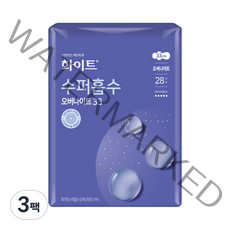 화이트 수퍼흡수 오버나이트 33 생리대 날개형, 패드형, 28개입, 3팩