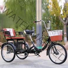 편하다 2인용자전거 접이식 세발 자전거 노인 2인, 20인치블랙(더블 체인)
