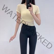 로라벨 퐁키 필라테스복 여성 요가복 필라테스 요가 상의 옷 커버업 운동복 탑 반팔 크롭