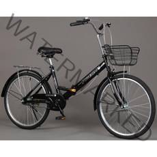 24인치 22인치 접이식 여성 바구니자전거 유아동승자전거 2인용자전거 광폭 타이어, 6단, 블랙 공압 타이어