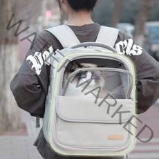 스페이스캣 반려동물 투명창 심플 백팩형 이동가방, 베이지