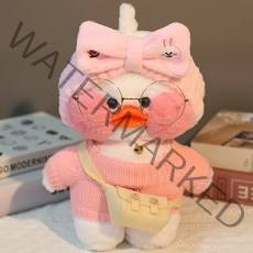 PKTOYS 나는예쁘다 캐릭터 깜짝 오리 인형 큐티 하트빵빵덕오리 인형, 토끼 헤어 벨트 곰 스웨터 흰색 가방, 30cm
