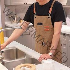 로즈바운드 카페 주방 캔버스 생활방수 앞치마, 브라운, 1개