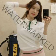 배색카라 반집업 여성 골프 니트티 가을겨울