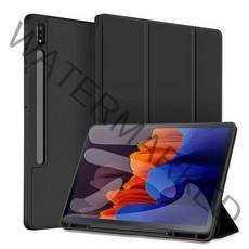 GSB 갤럭시탭S7+ S7플러스 S펜 수납 스마트 북커버 케이스, 사틴 블랙